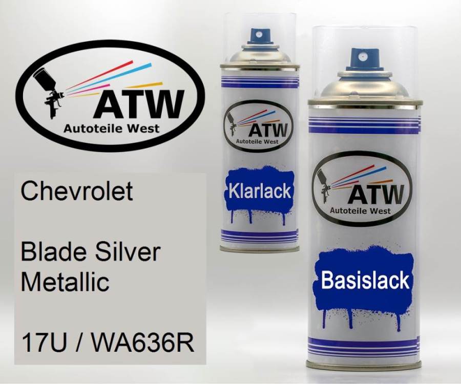 Chevrolet, Blade Silver Metallic, 17U / WA636R: 400ml Sprühdose + 400ml Klarlack - Set, von ATW Autoteile West.